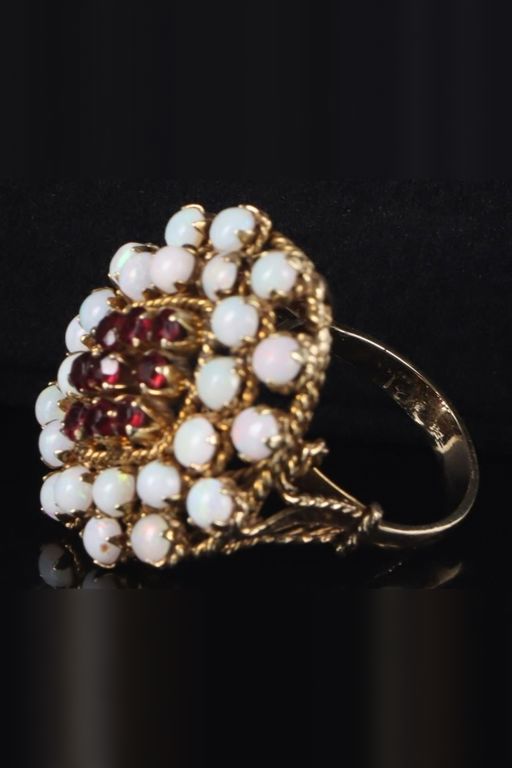 14k Gold Garnet and Opal Ring