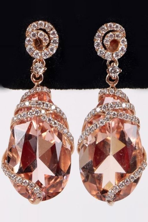 Pair of 18k Gold Morganite and Diamond Earrings