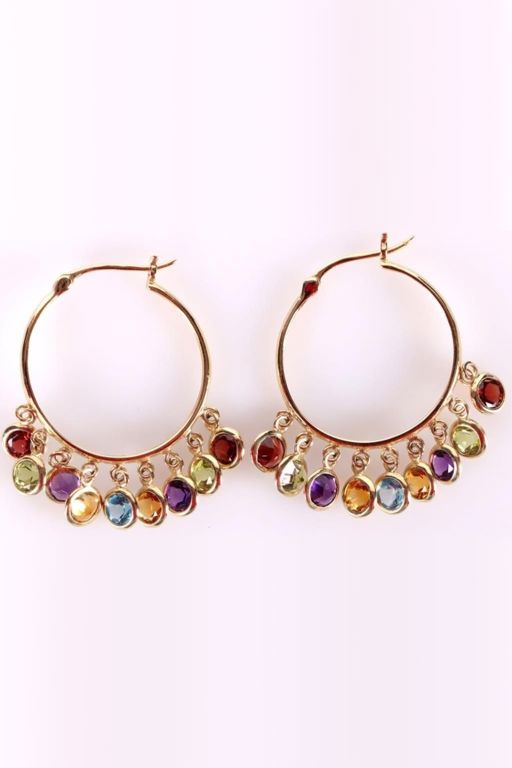 Pair of 14k Gold Multi-Gem Earrings