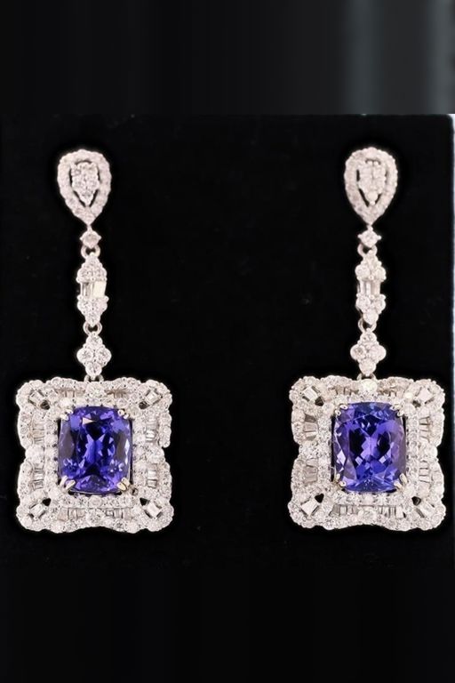 14k Gold Tanzanite and Diamond Earrings