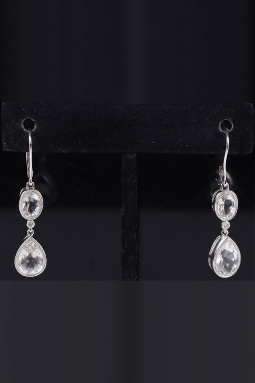 Pair of 14k Gold Topaz and Diamond Earrings