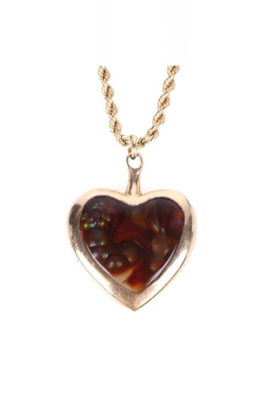 14k Gold Fire Agate Pendant Necklace
