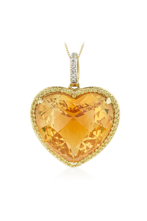 14k Gold Citrine and Diamond Pendant Necklace