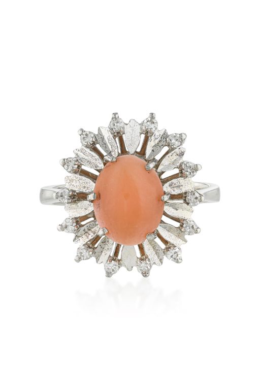 14k Gold Coral and Diamond Ring