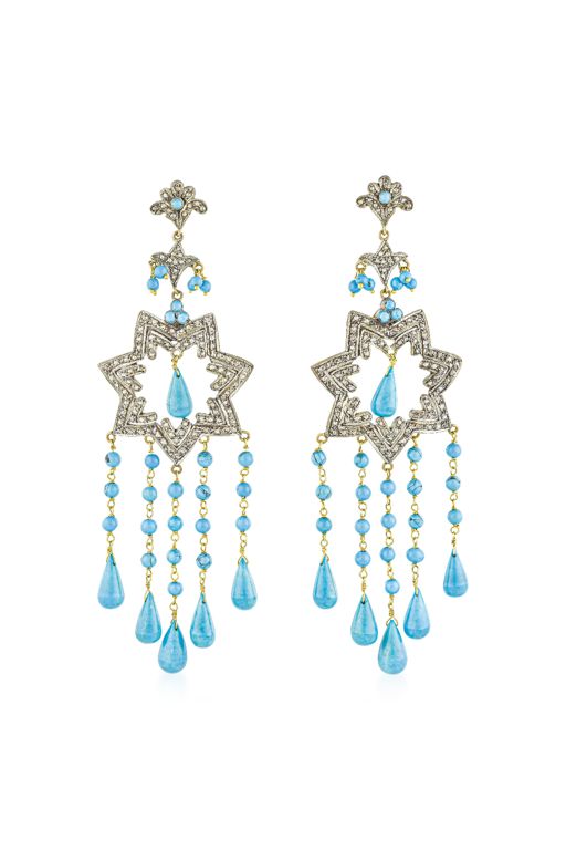 Pair of Gold and Silver Multi-Gem Earrings