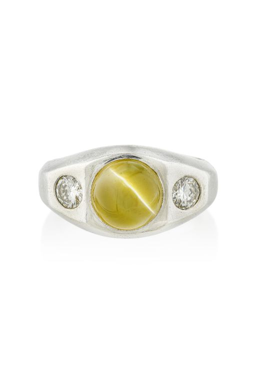 Platinum Chrysoberyl and Diamond Ring