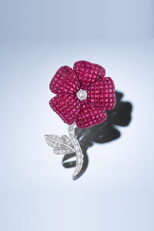 18k Gold Ruby and Diamond Brooch