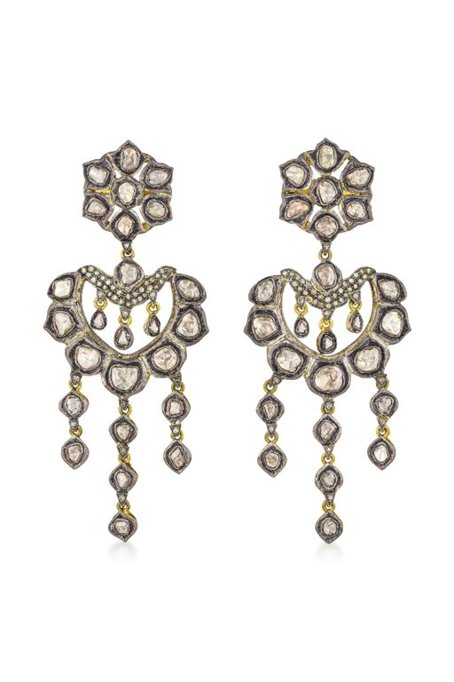 Pair of Silver and Gold Diamond Earrings