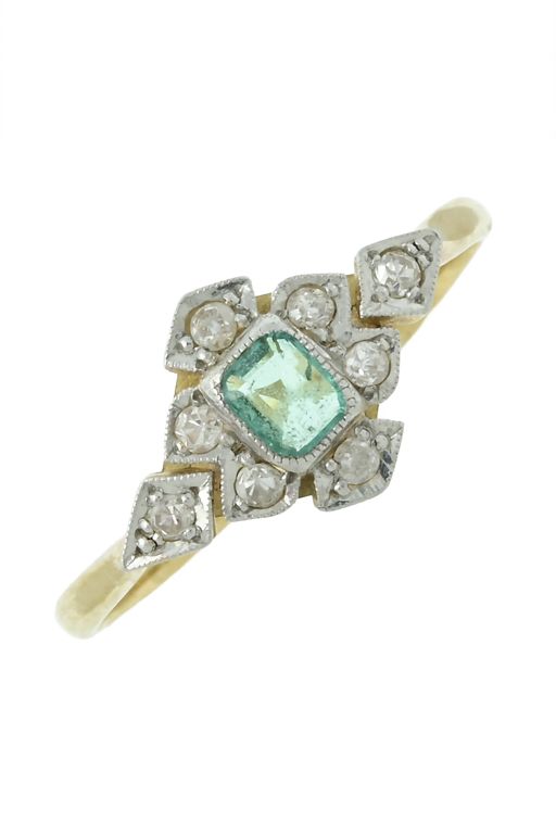 18k Gold and Platinum Emerald and Diamond Ring