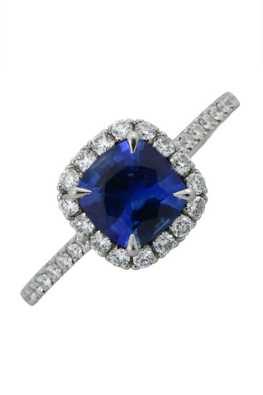 Platinum Sapphire and Diamond Cluster Ring