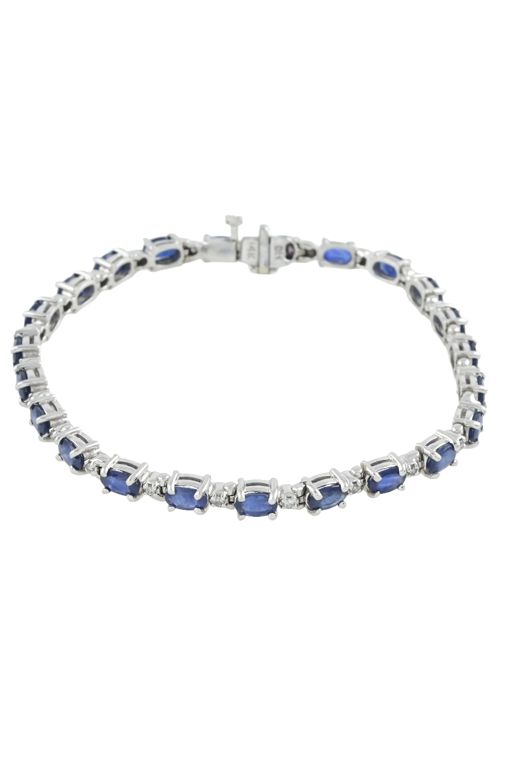 14k White Gold Sapphire and Diamond Line Bracelet
