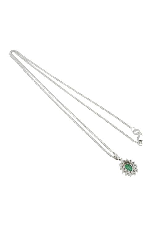 White Gold Emerald and Diamond Pendant Necklace