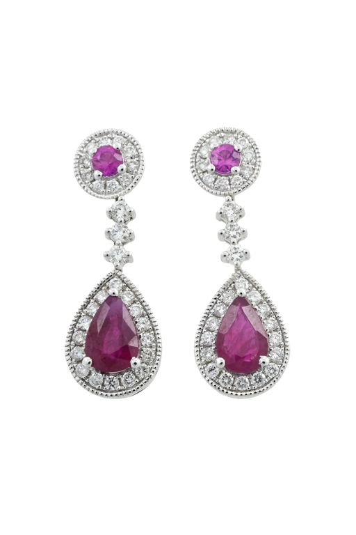 18k White Gold Ruby and Diamond Drop Earrings