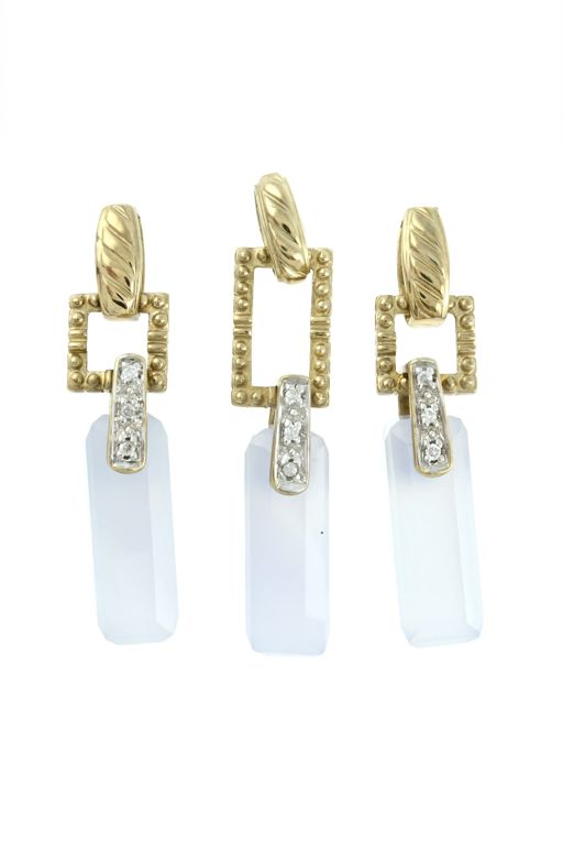 9k Yellow Gold Chalcedony and Diamond Jewelry Set