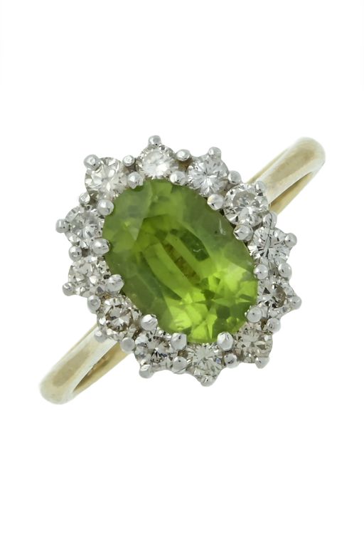 18k Gold Peridot and Diamond Cluster Ring