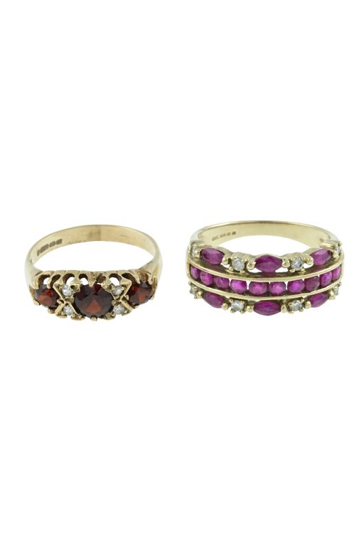 Two 9k Yellow Gold Gemstone Rings
