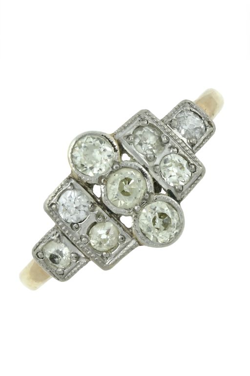 18k Yellow Gold and Platinum Diamond Dress Ring