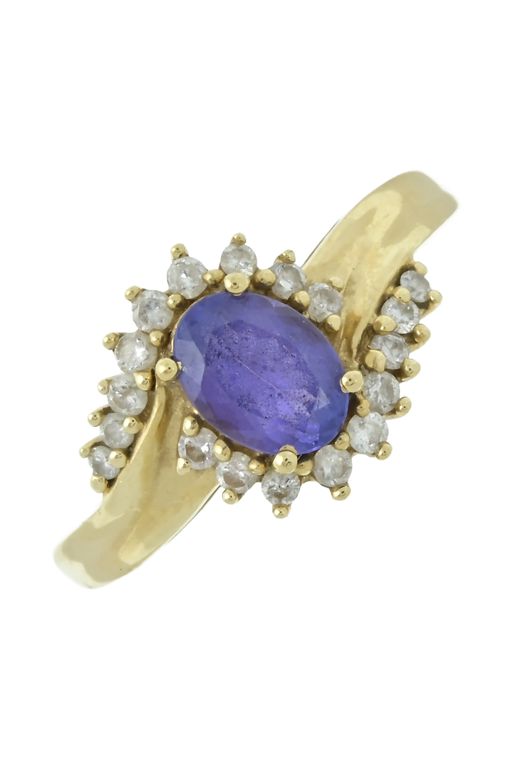 18k Yellow Gold Tanzanite and Diamond Cluster Ring