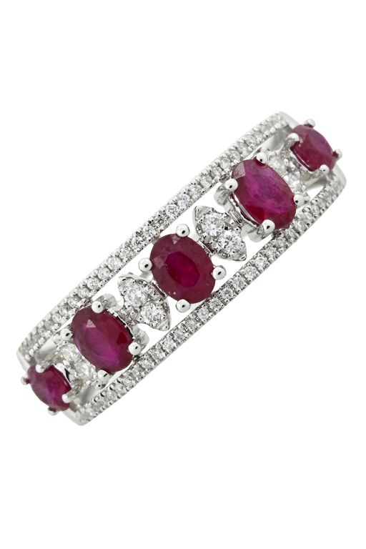 18k White Gold Ruby and Diamond Band Ring