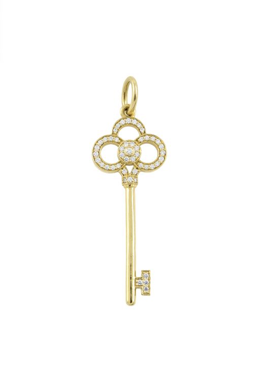 18k Yellow Gold Diamond Key Pendant