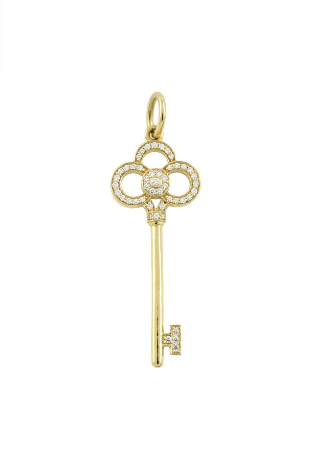 18k Yellow Gold Diamond Key Pendant