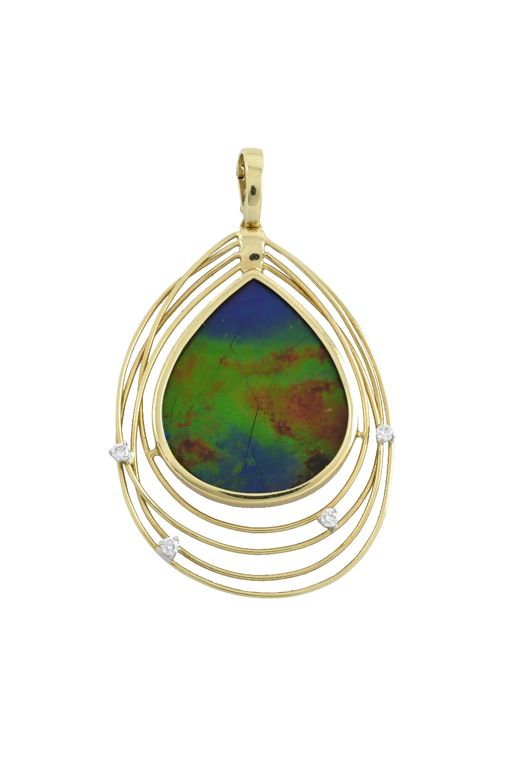 18k Yellow Gold Ammolite and Diamond Pendant