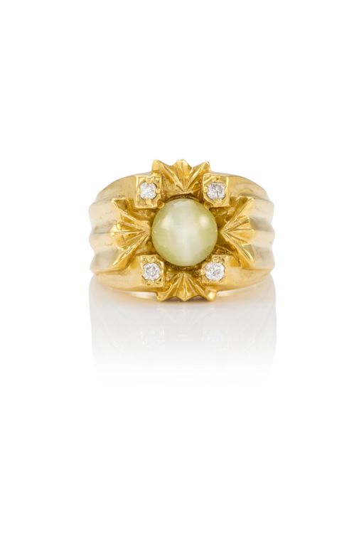 18k Gold Chrysoberyl and Diamond Ring