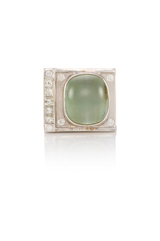 18k Gold Cat's Eye Aquamarine and Diamond Ring