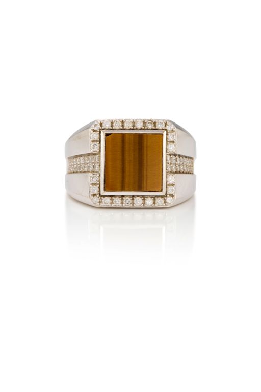 18k Gold Tiger Eye and Diamond Ring