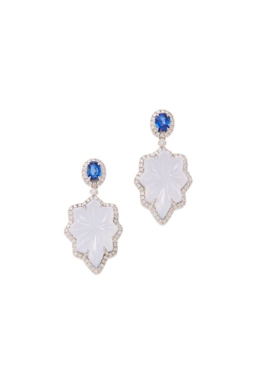 Platinum Sapphire, Chalcedony and Diamond Earrings