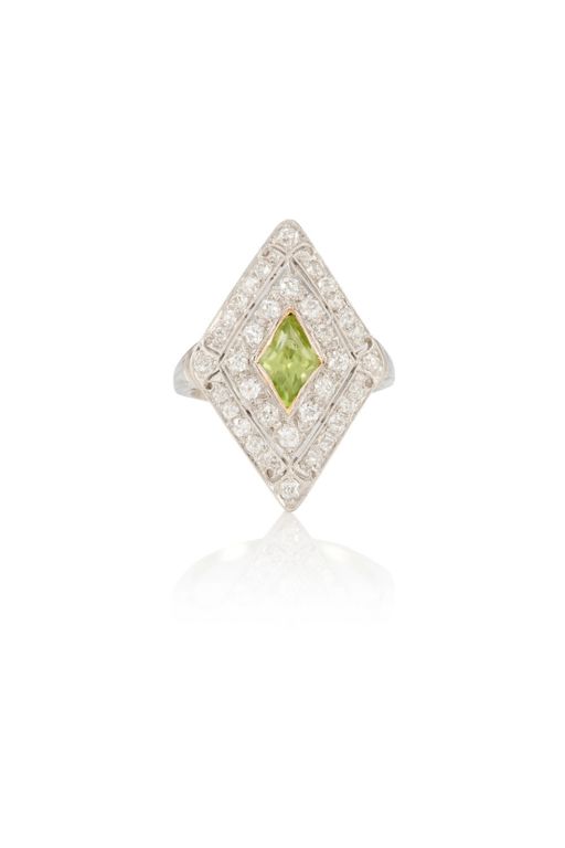 Platinum Peridot and Diamond Ring