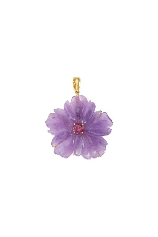 Gold Amethyst and Tourmaline Pendant