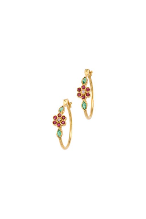 18k Gold Ruby Emerald and Diamond Earrings