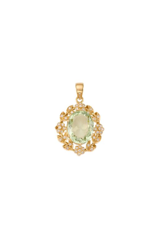 18k Gold Beryl and Diamond Pendant