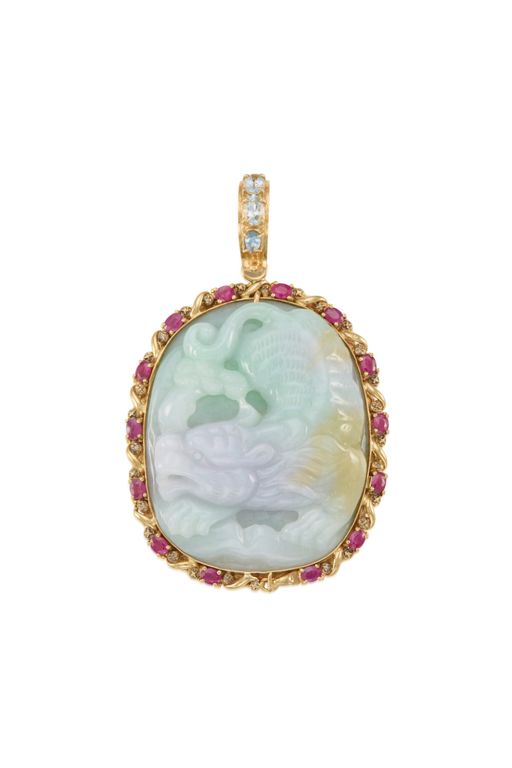 14k Gold Jade and Multi-Gem Pendant