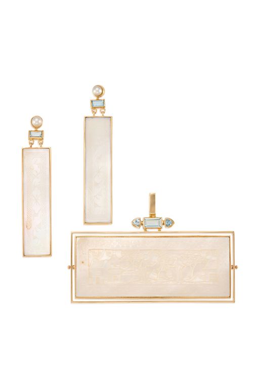 14k Gold Aquamarine and Pearl Jewelry Set