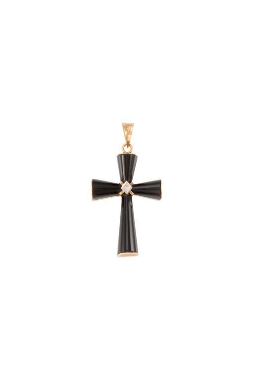 14k Gold Onyx and Diamond Pendant