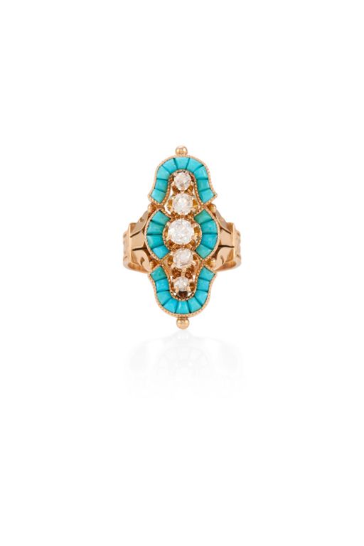 18k Gold Turquoise and Diamond Ring