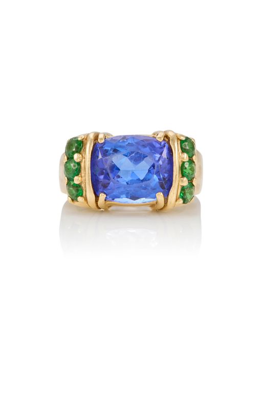 14k Gold Tanzanite and Tsavorite Ring