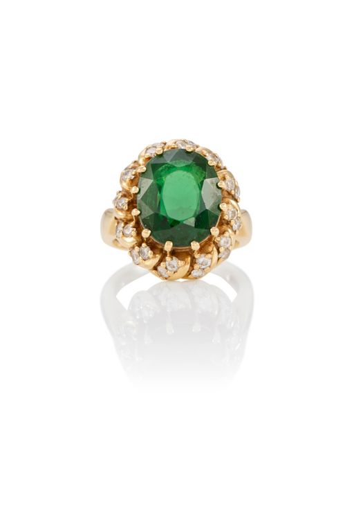 14k Gold Tourmaline and Diamond Ring