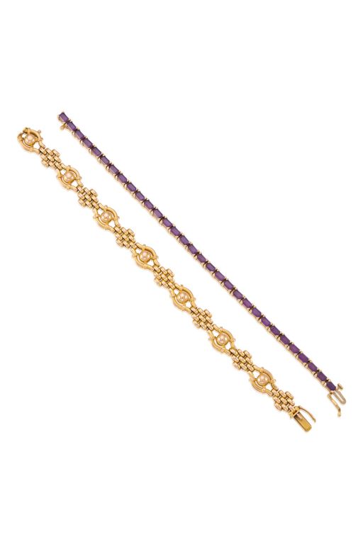 Two Gold Amethyst Bracelets