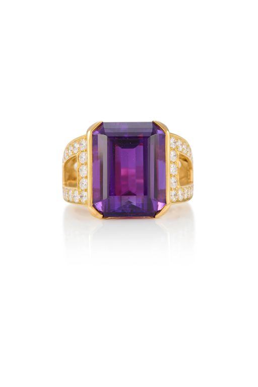 18k Gold Amethyst and Diamond Ring