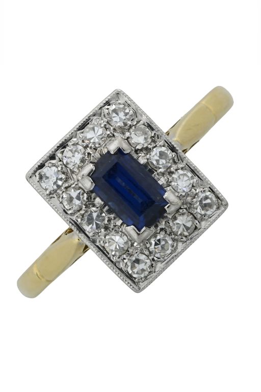18k Gold and Platinum Sapphire and Diamond Ring