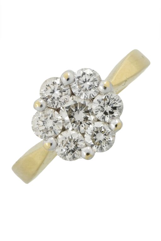 18k Yellow and White Gold Diamond Cluster Ring