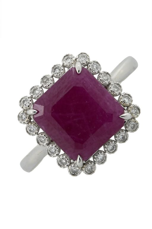 18k White Gold Ruby and Diamond Cluster Ring