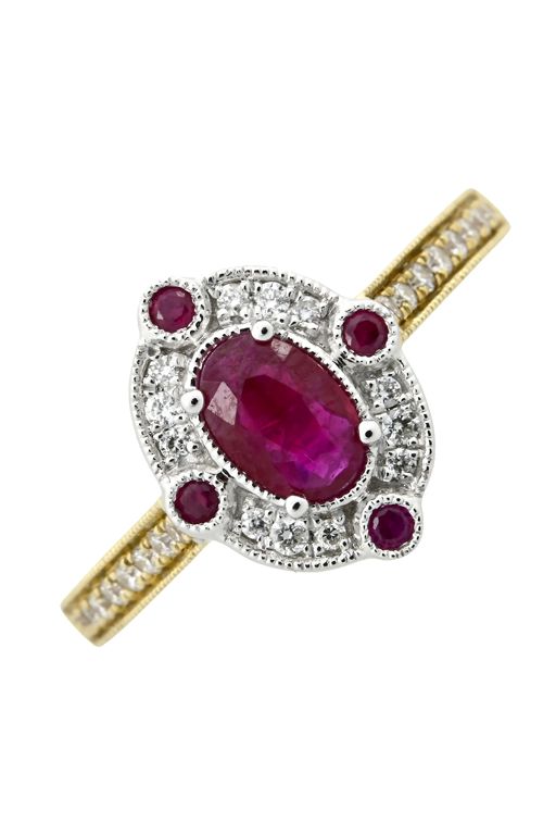 18k Two-Tone Gold Ruby and Diamond Dress Ring