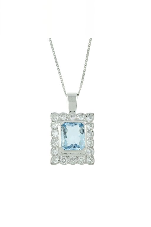 18k Gold Aquamarine and Diamond Pendant Necklace