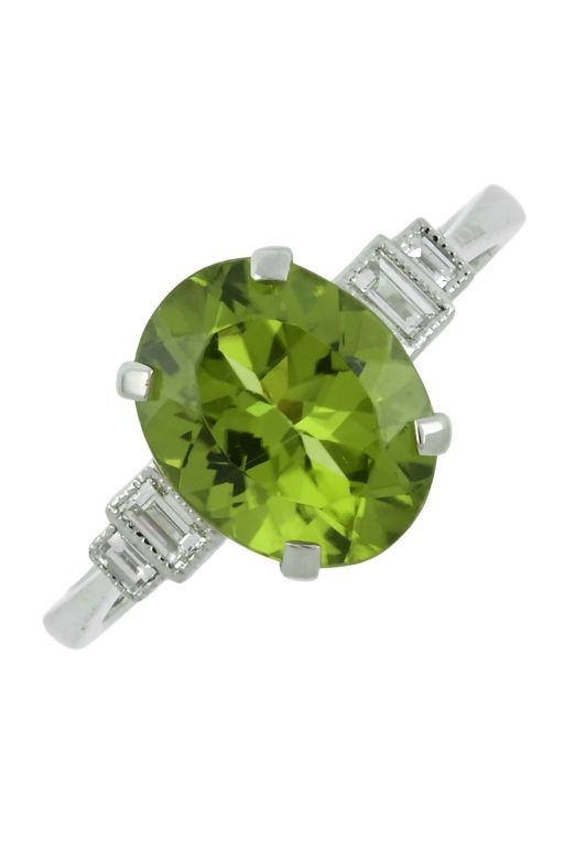 Platinum Peridot and Diamond Ring