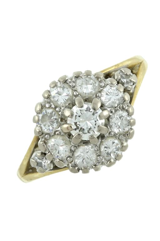 18k Yellow and White Gold Diamond Cluster Ring