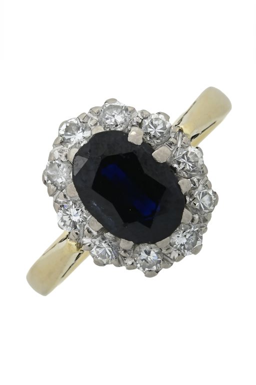 18k Gold Sapphire and Diamond Cluster Ring